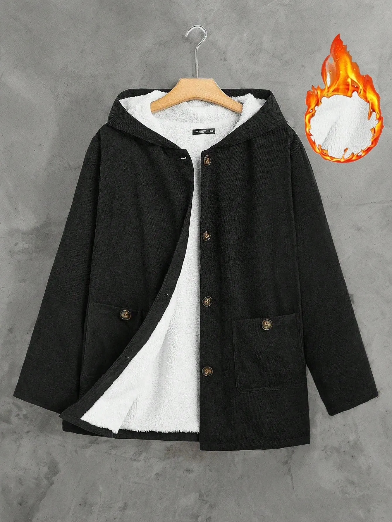 EZwear Plus Size Double Pockets Warm Lined Hooded Jacket