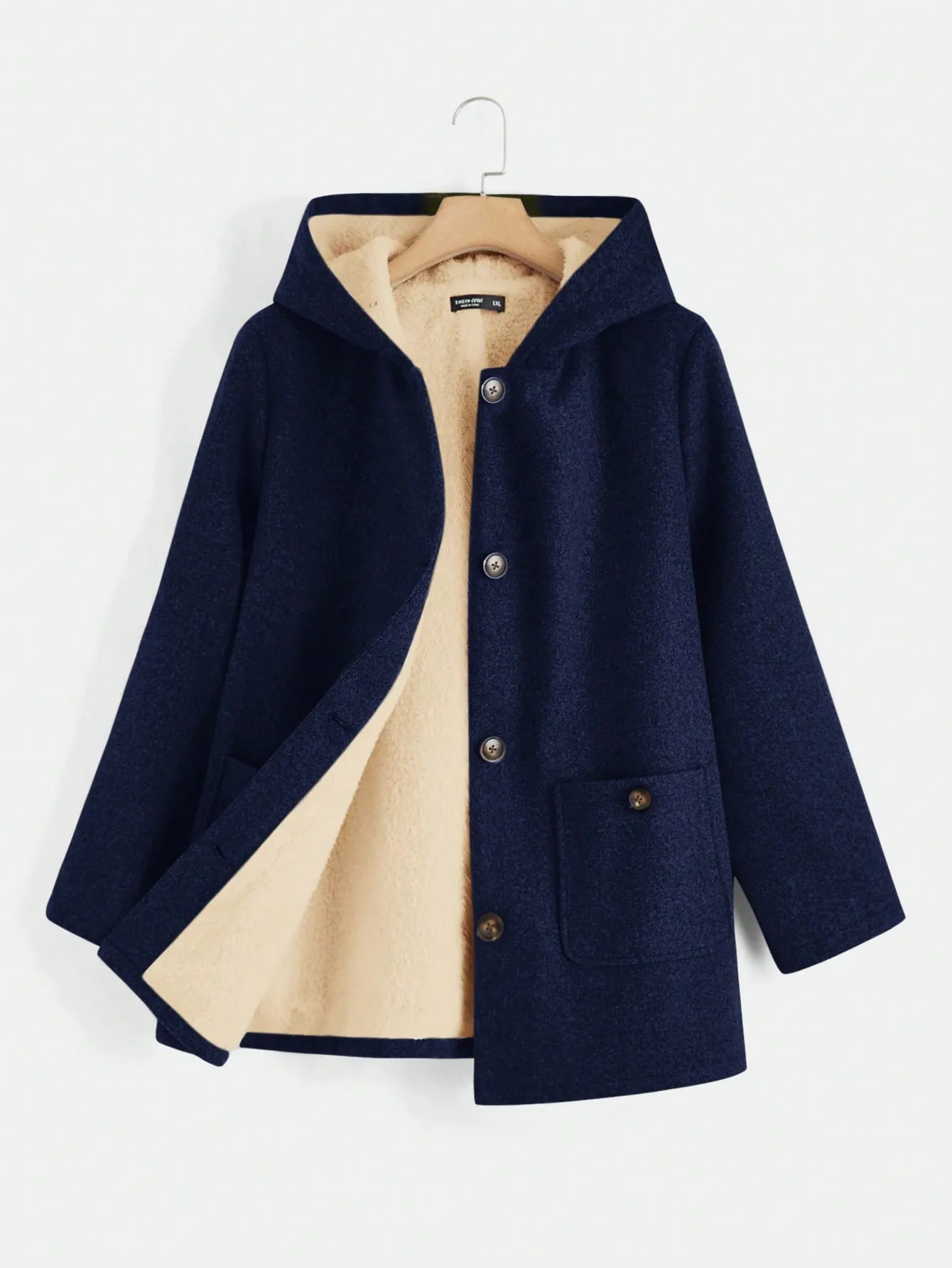 EZwear Plus Size Double Pockets Warm Lined Hooded Jacket