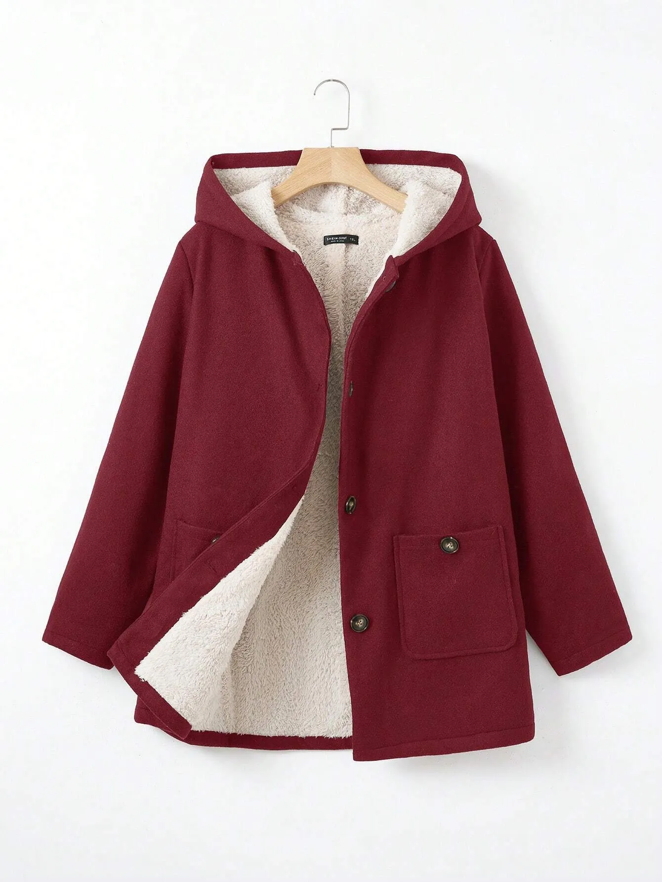 EZwear Plus Size Double Pockets Warm Lined Hooded Jacket