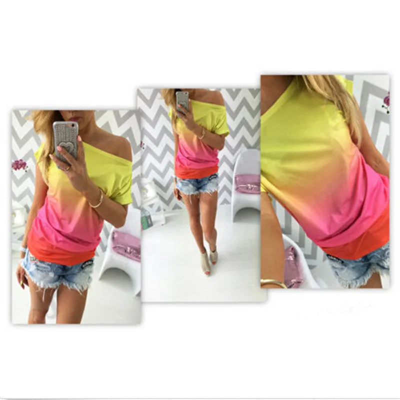 Fashion Women Clothing Casual Short Sleeve Loose Cotton Off Shoulder Top Shirts Blouses