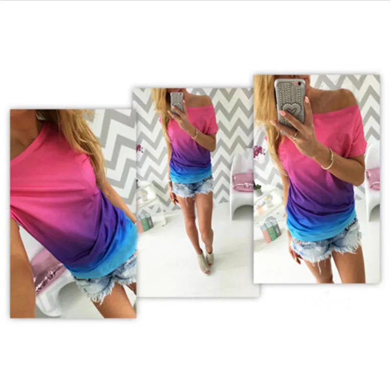Fashion Women Clothing Casual Short Sleeve Loose Cotton Off Shoulder Top Shirts Blouses