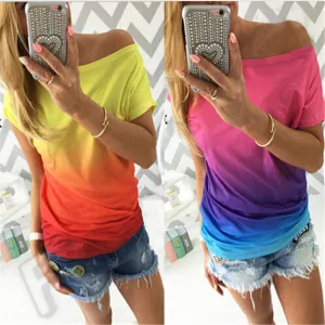 Fashion Women Clothing Casual Short Sleeve Loose Cotton Off Shoulder Top Shirts Blouses