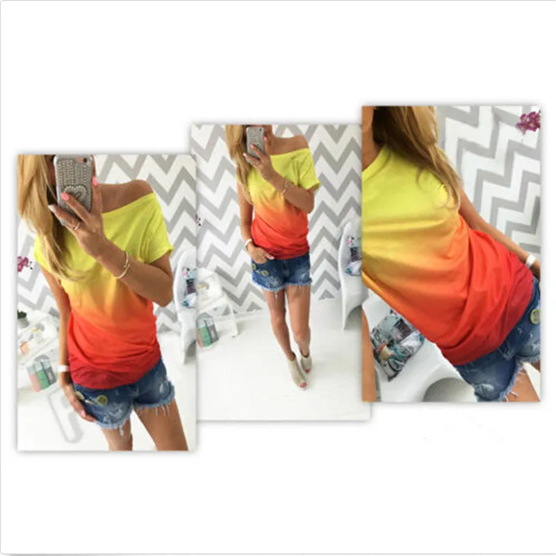 Fashion Women Clothing Casual Short Sleeve Loose Cotton Off Shoulder Top Shirts Blouses