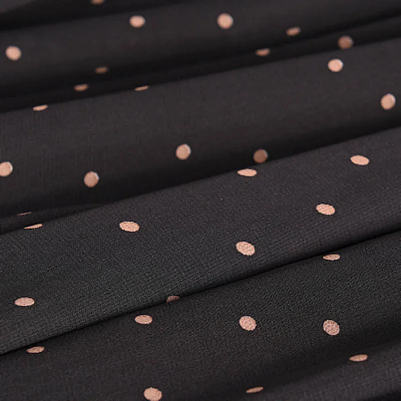 Fashion Women's Elegant Dot Print Chiffon 3 Layers Long Skirt Ladies Slim High-Waist Elastic Waist Pleated Skirts SK16