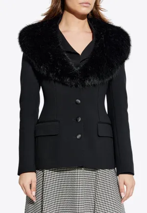 Faux-Fur Collar Single-Breasted Blazer