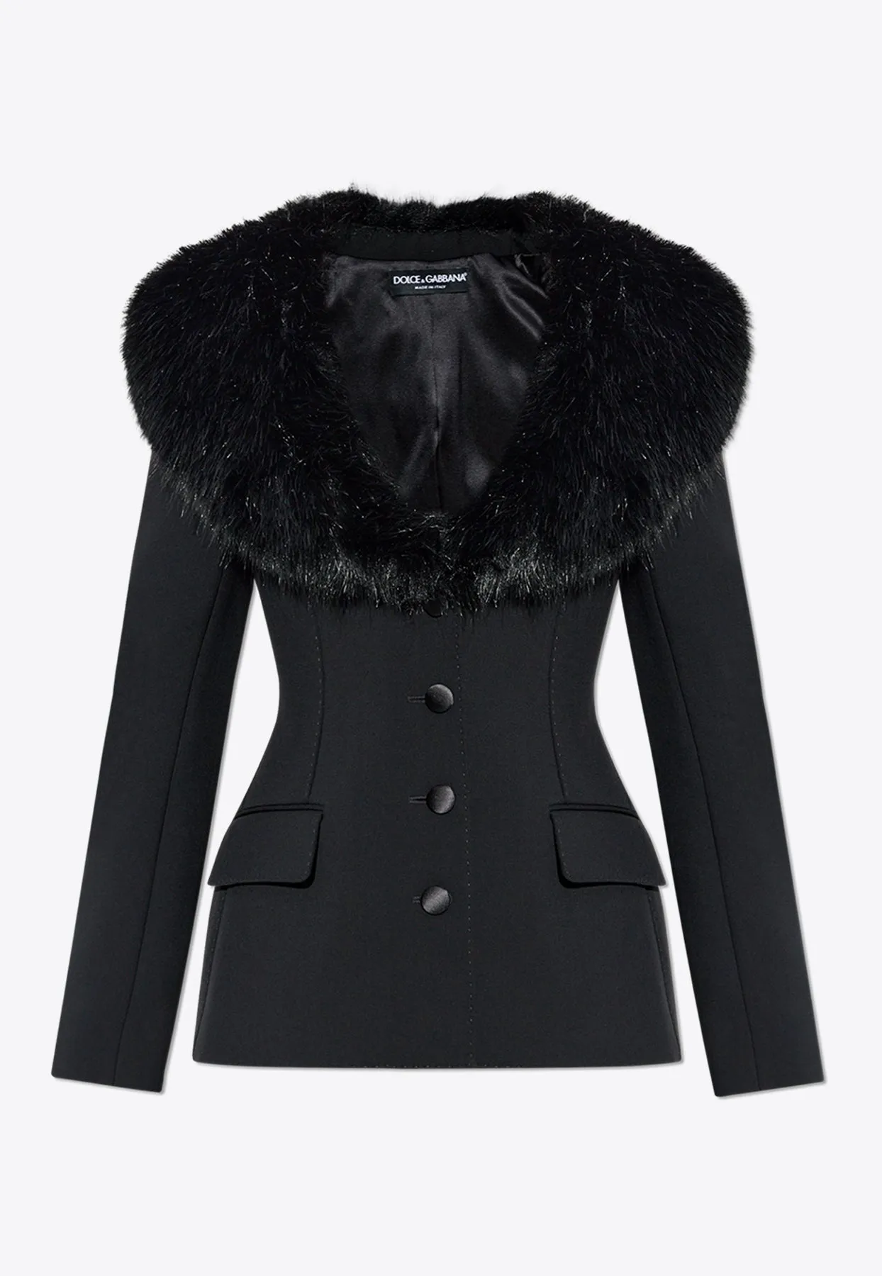 Faux-Fur Collar Single-Breasted Blazer