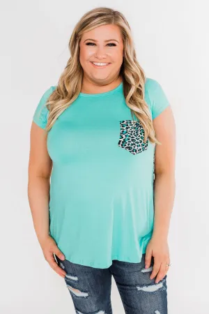 Feeling Fierce Leopard Pocket Top- Aqua