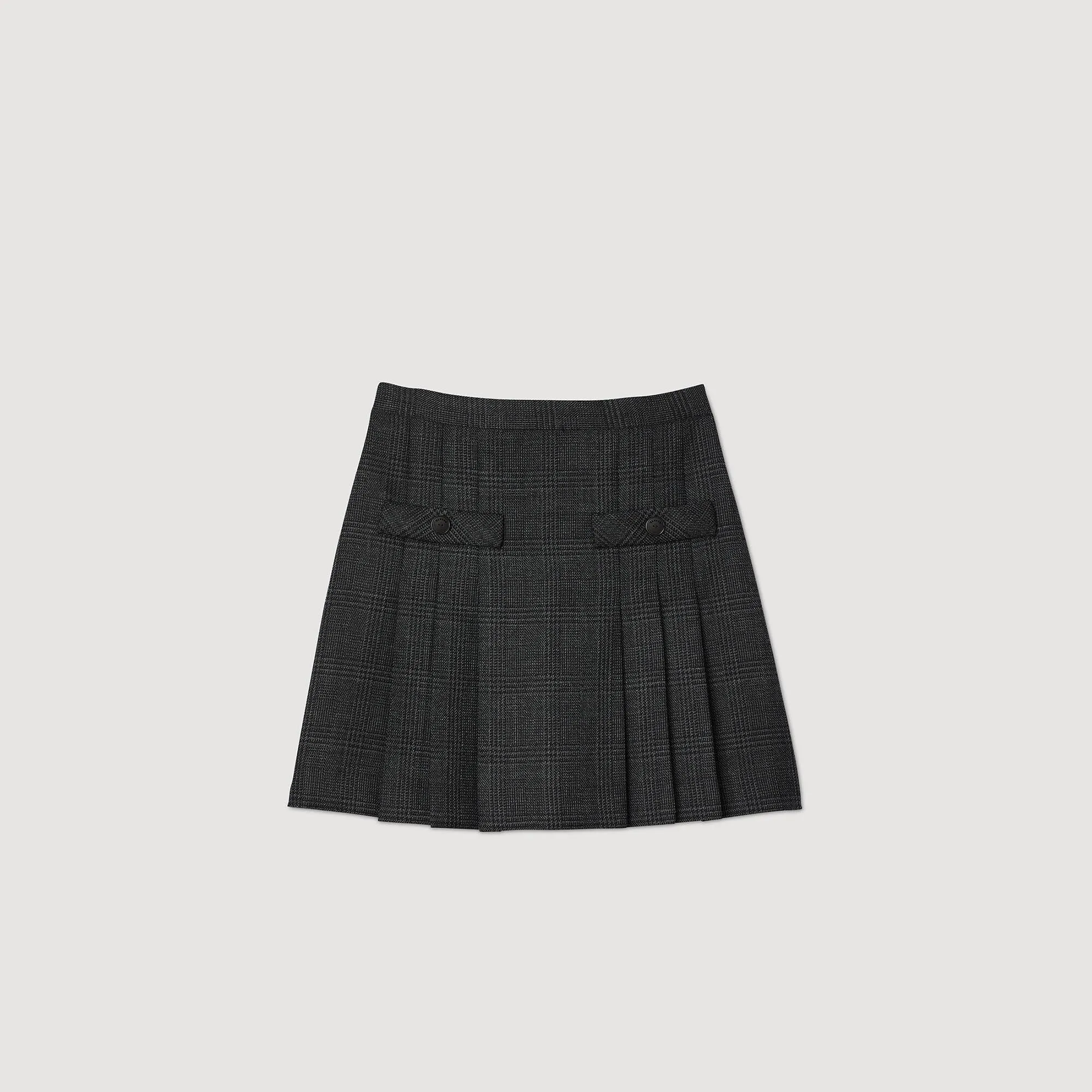 Felicite Short Checked Pleated Skirt Dark Grey