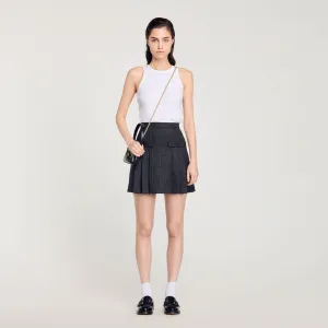 Felicite Short Checked Pleated Skirt Dark Grey