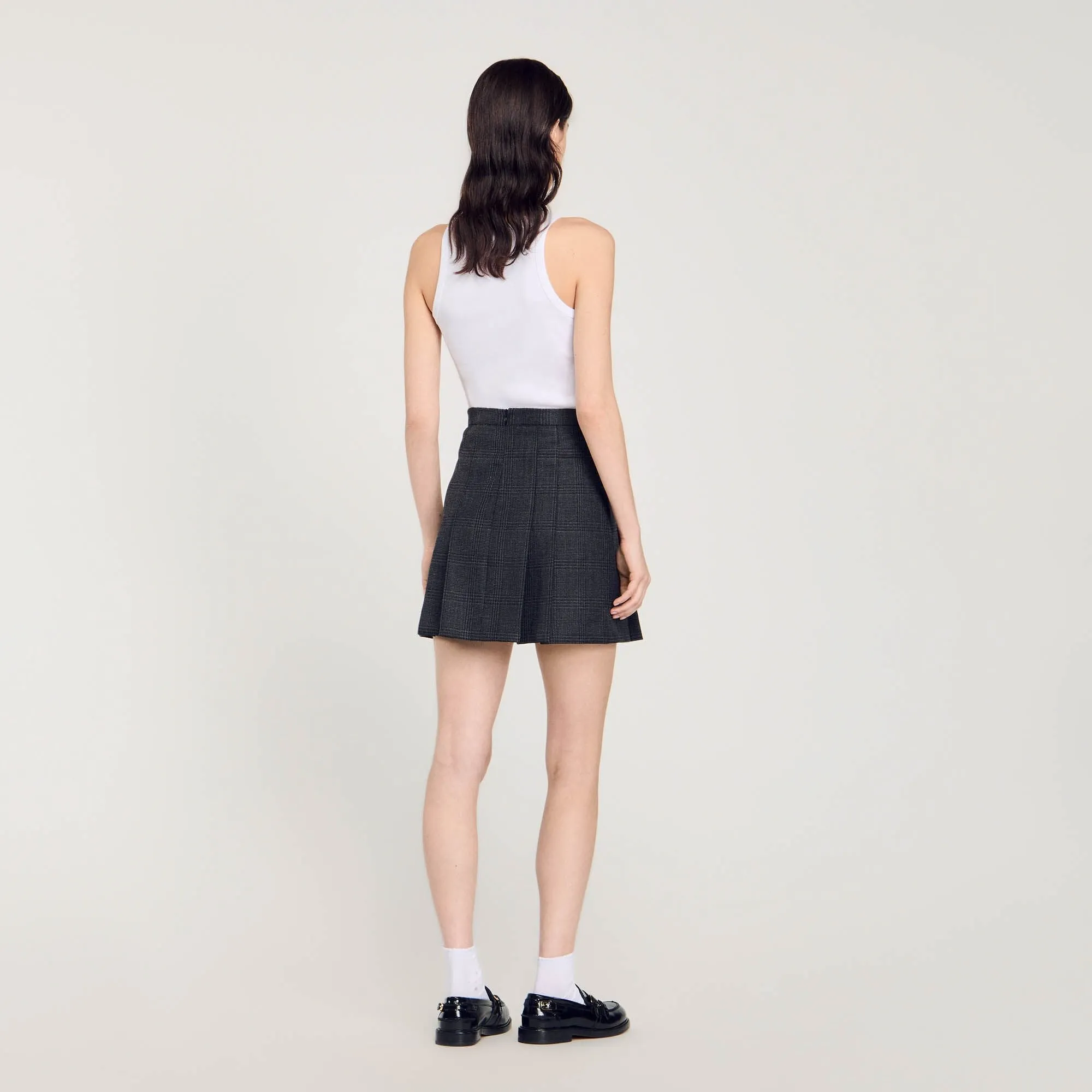 Felicite Short Checked Pleated Skirt Dark Grey