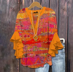 Fiery Fusion - Ruffled Sleeve Blouse