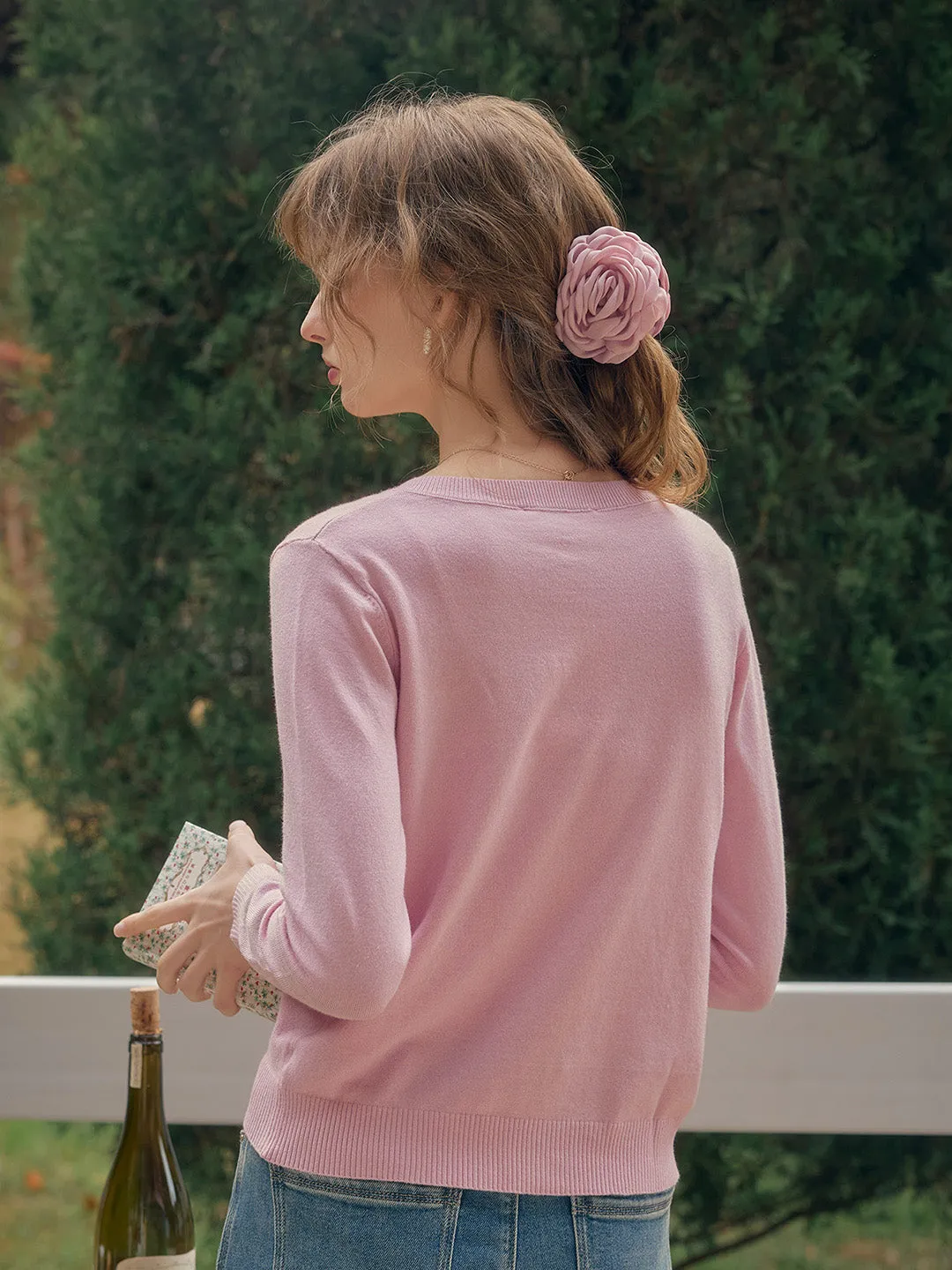 【Final Sale】Amabel Round Neck Flower Cardigan