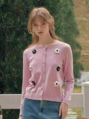 【Final Sale】Amabel Round Neck Flower Cardigan