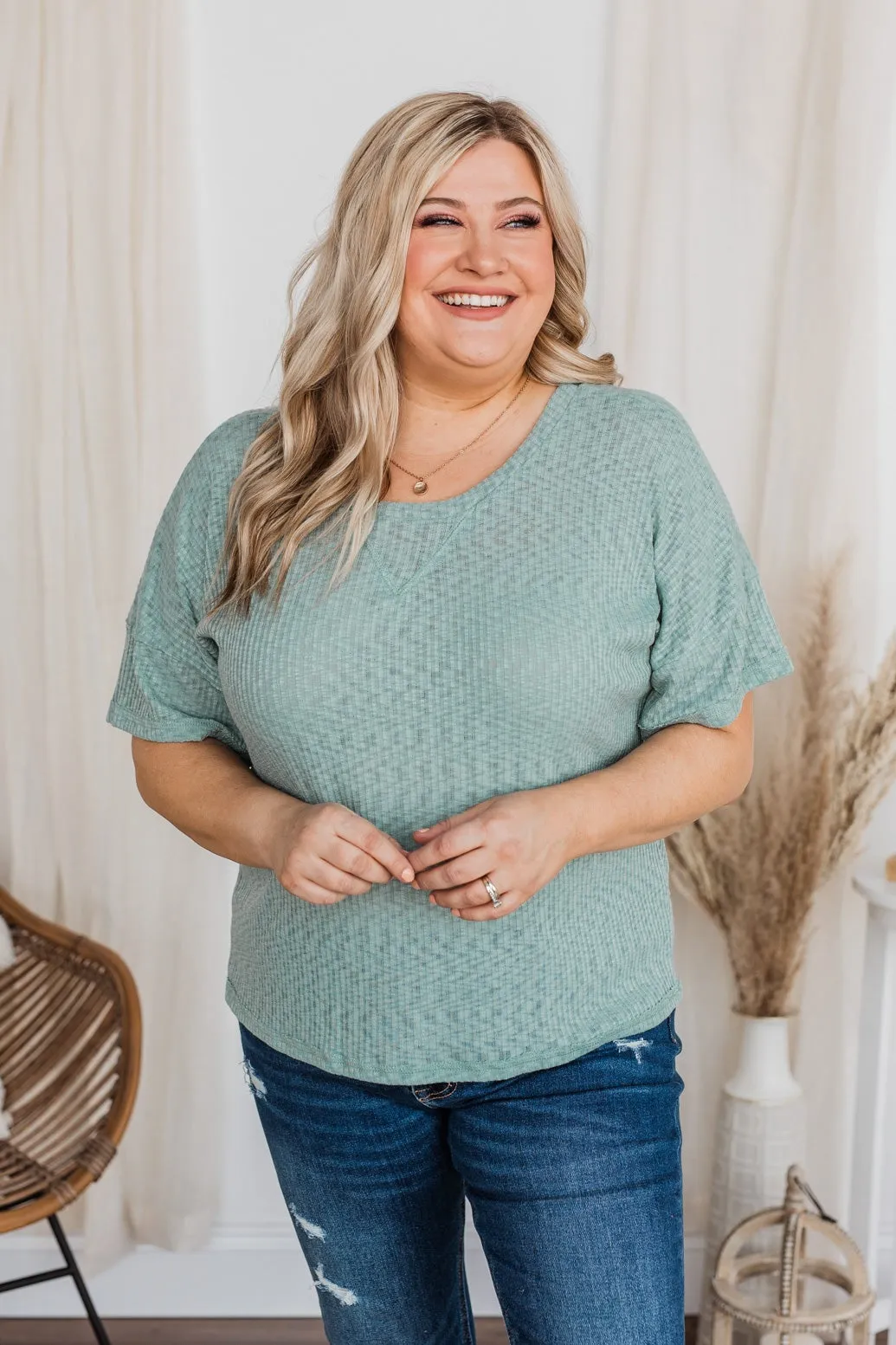 Fleeting Moments Short Sleeve Knit Top- Teal