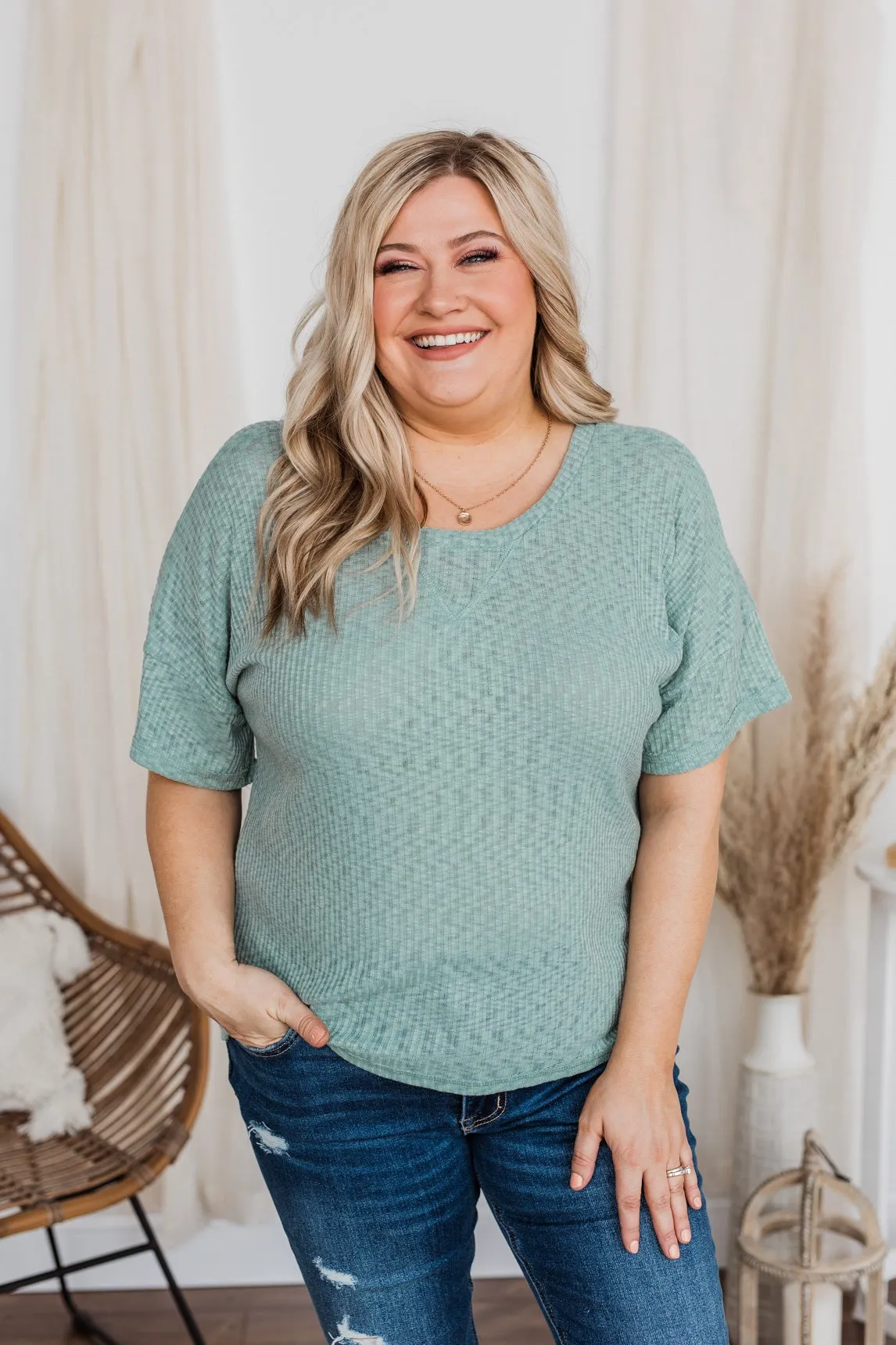 Fleeting Moments Short Sleeve Knit Top- Teal