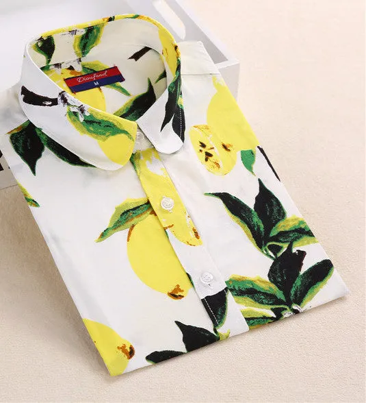 Floral Blouse Shirt Women Long Sleeve Tops Cotton Shirts White Navy Blouses Small Flower