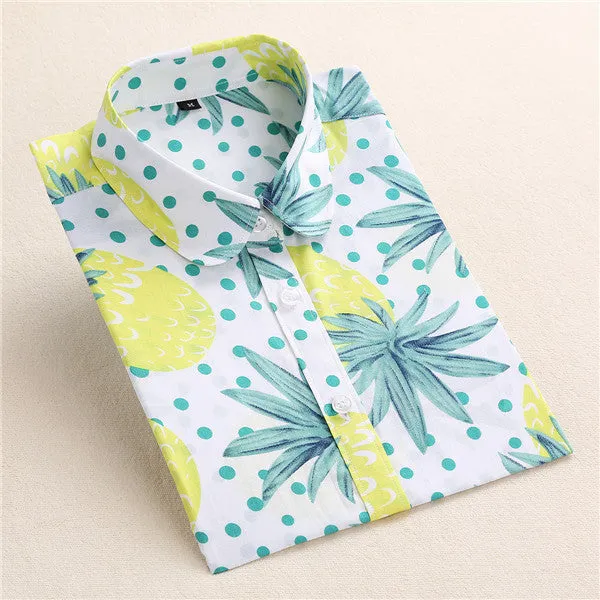 Floral Blouse Shirt Women Long Sleeve Tops Cotton Shirts White Navy Blouses Small Flower