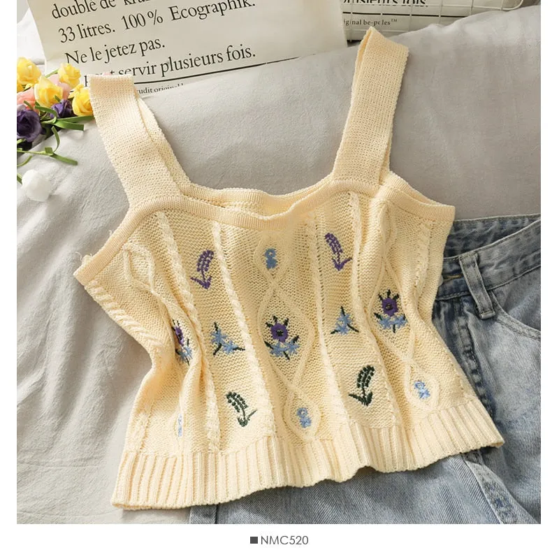 Floral Embroidered Knit Vest for Women