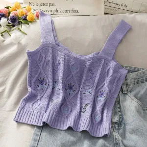 Floral Embroidered Knit Vest for Women