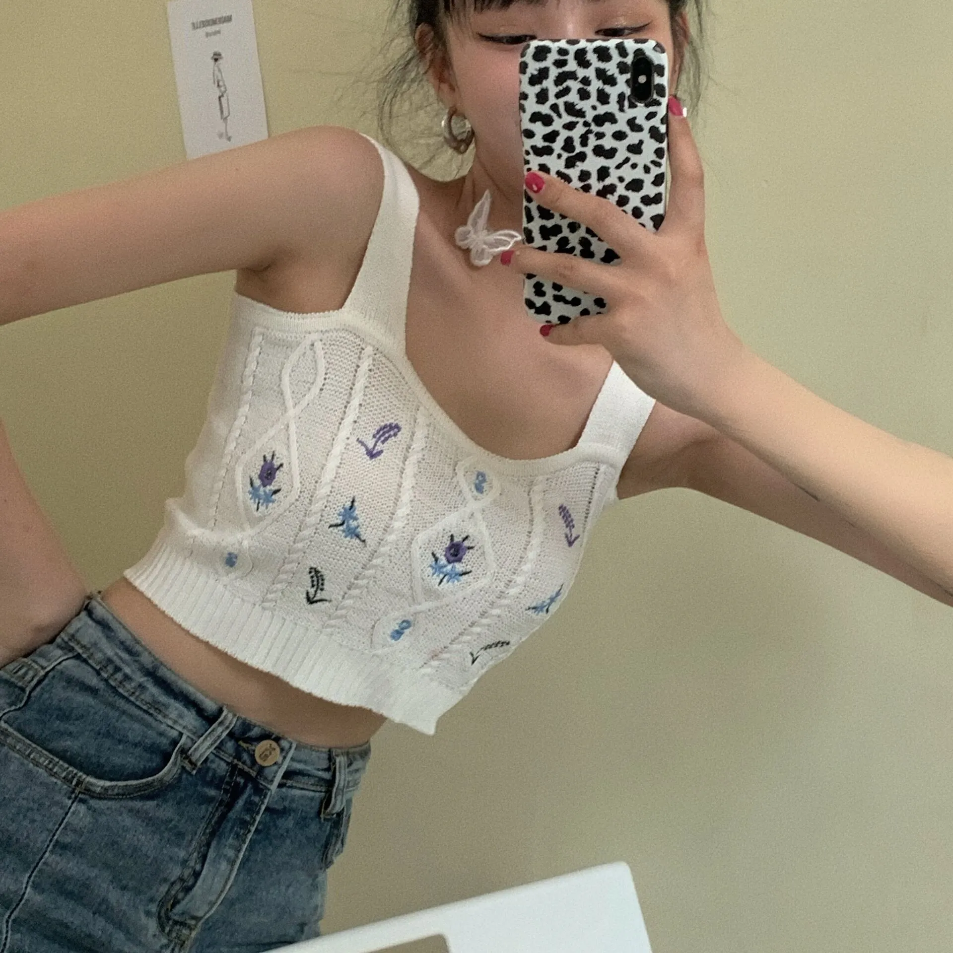 Floral Embroidered Knit Vest for Women