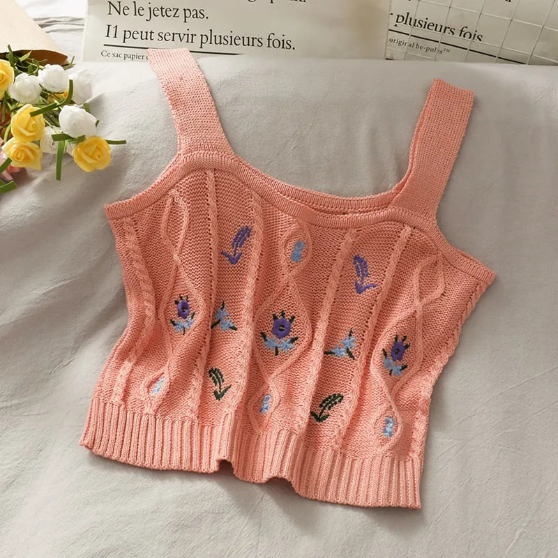 Floral Embroidered Knit Vest for Women