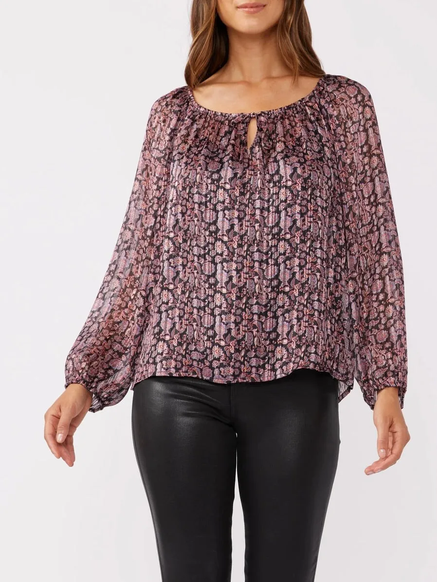 Floral Lurex Top - Plum FINAL SALE