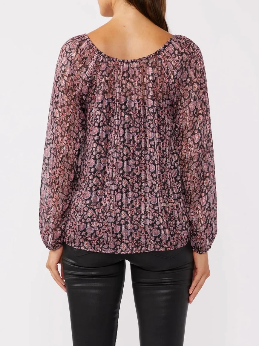Floral Lurex Top - Plum FINAL SALE