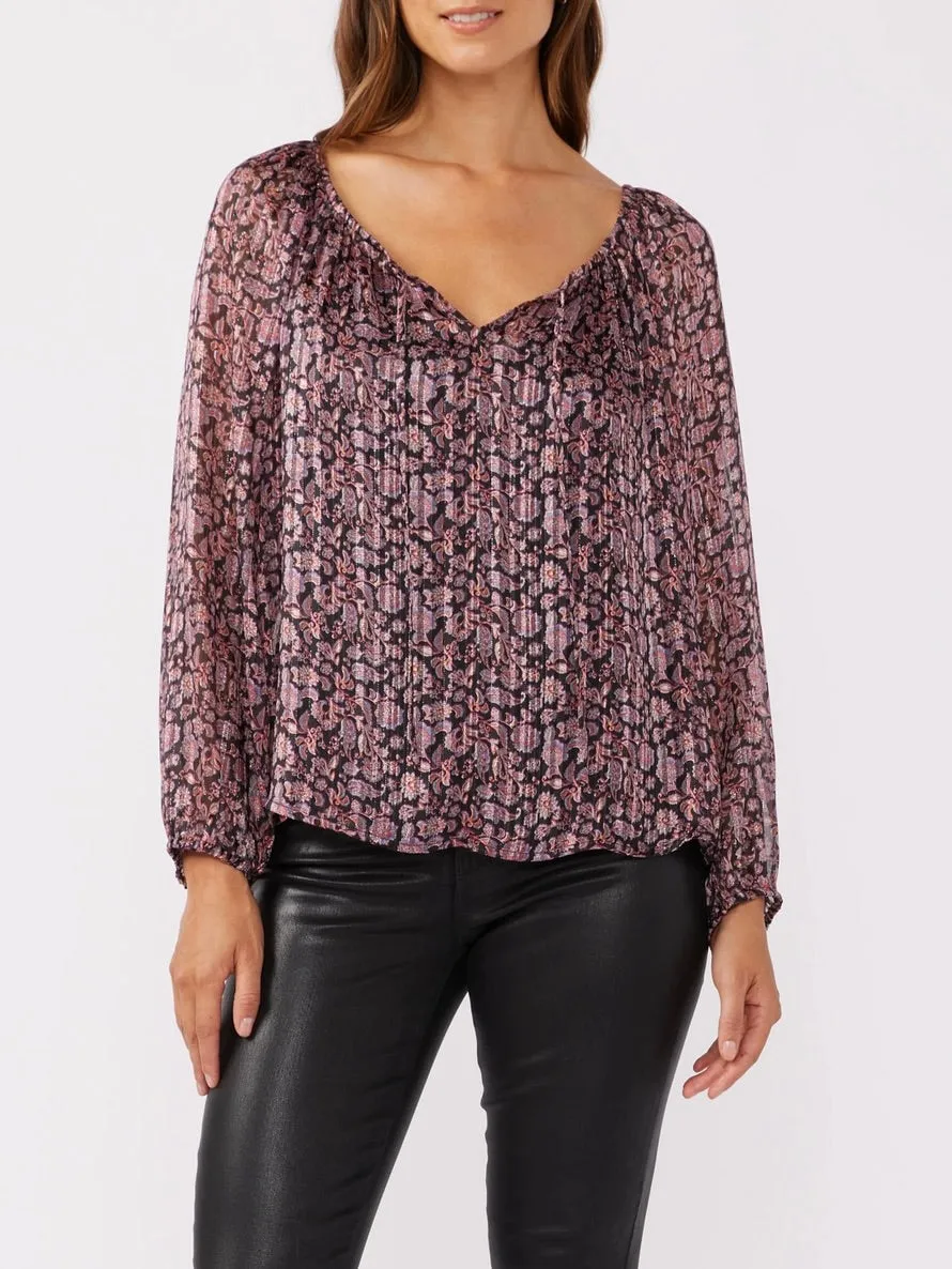 Floral Lurex Top - Plum FINAL SALE