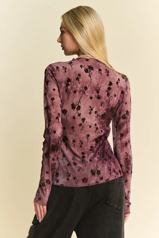 Floral Mesh Sheer Layering Top