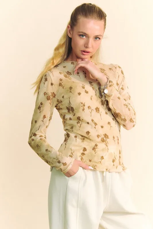 Floral Mesh Sheer Layering Top