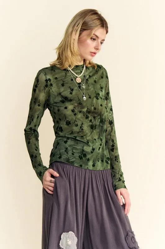 Floral Mesh Sheer Layering Top