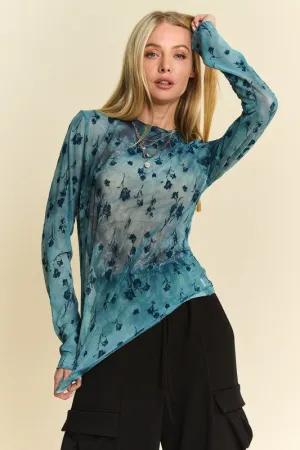 Floral Mesh Sheer Layering Top