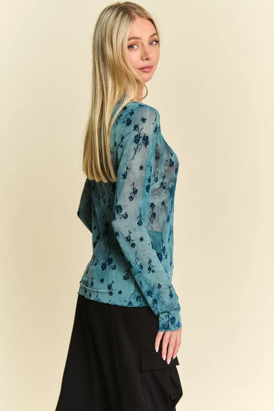 Floral Mesh Sheer Layering Top