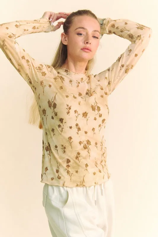 Floral Mesh Sheer Layering Top