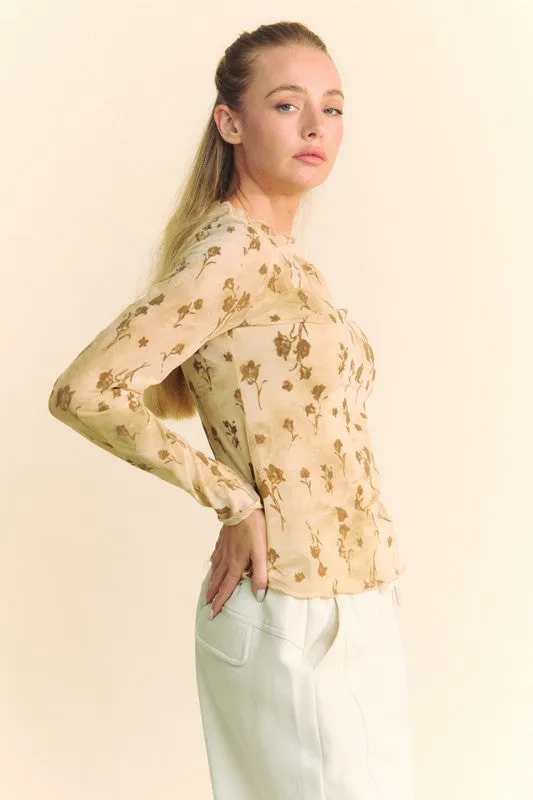 Floral Mesh Sheer Layering Top