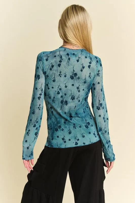 Floral Mesh Sheer Layering Top