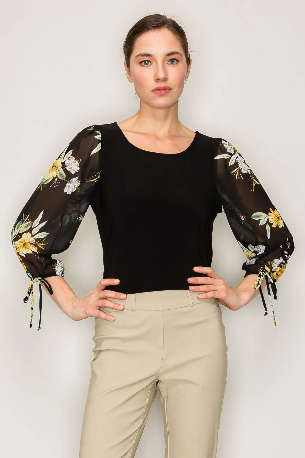 FLORAL SHEER SLEEVE BLOUSE