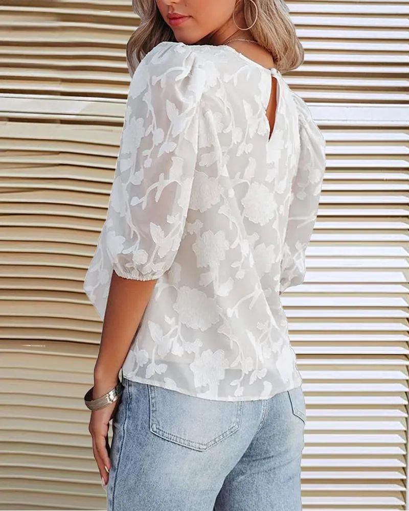 Floral Textured Puff Sleeve Top