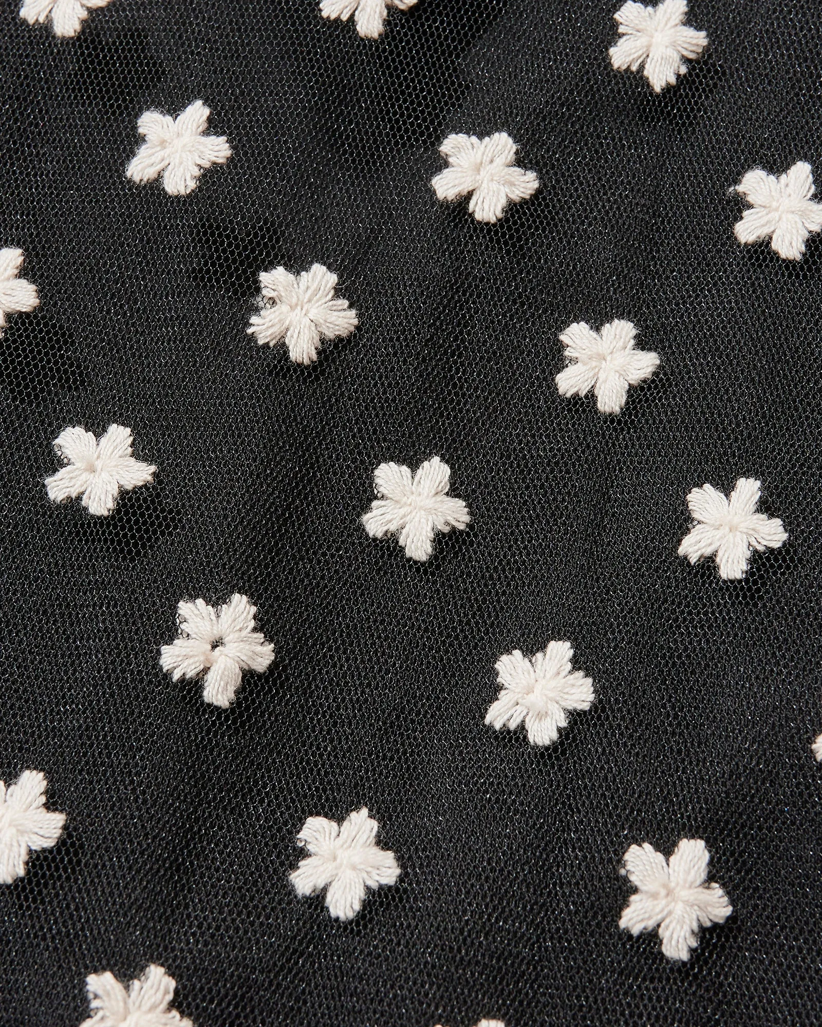 Flower tulle sheer tops - BLACK