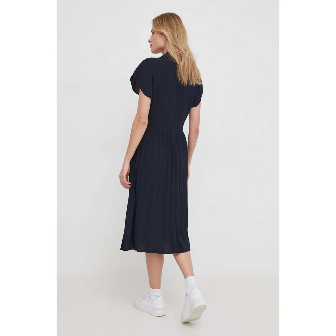 FLUID PLEATED SS MIDI POLO DRESS