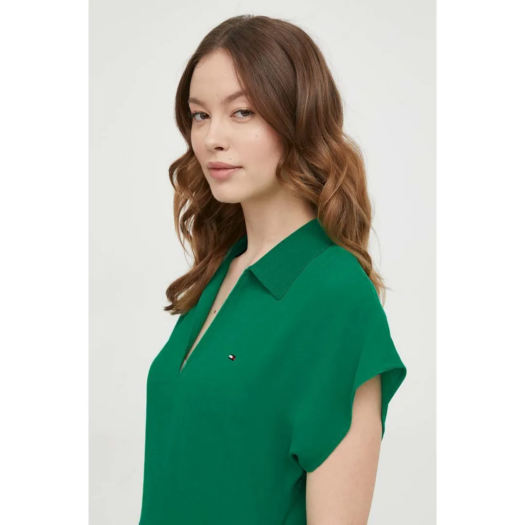 FLUID PLEATED SS MIDI POLO DRESS