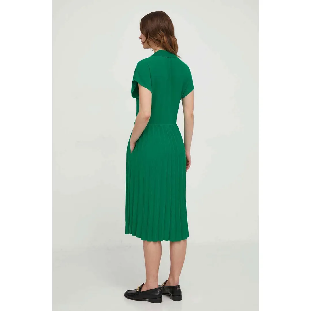 FLUID PLEATED SS MIDI POLO DRESS