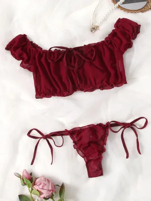 Frill Trim Chiffon Lingerie Set