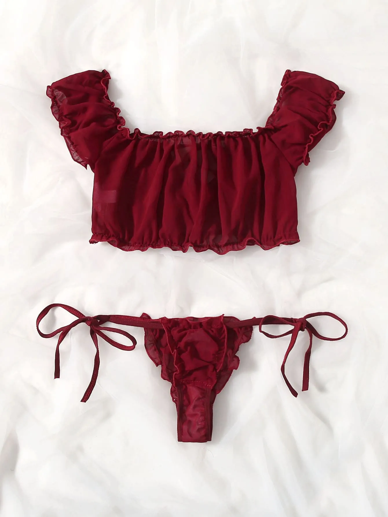 Frill Trim Chiffon Lingerie Set