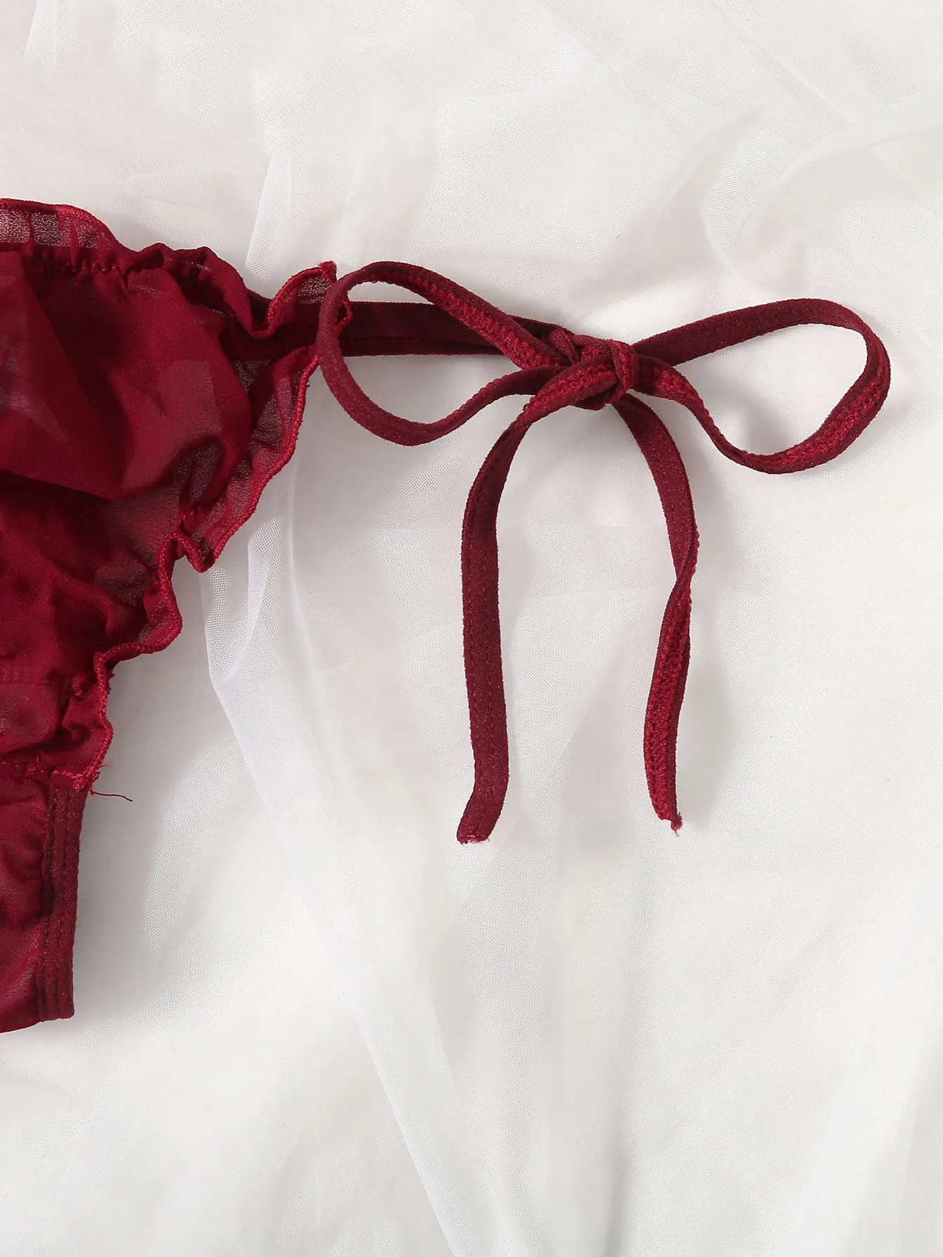 Frill Trim Chiffon Lingerie Set