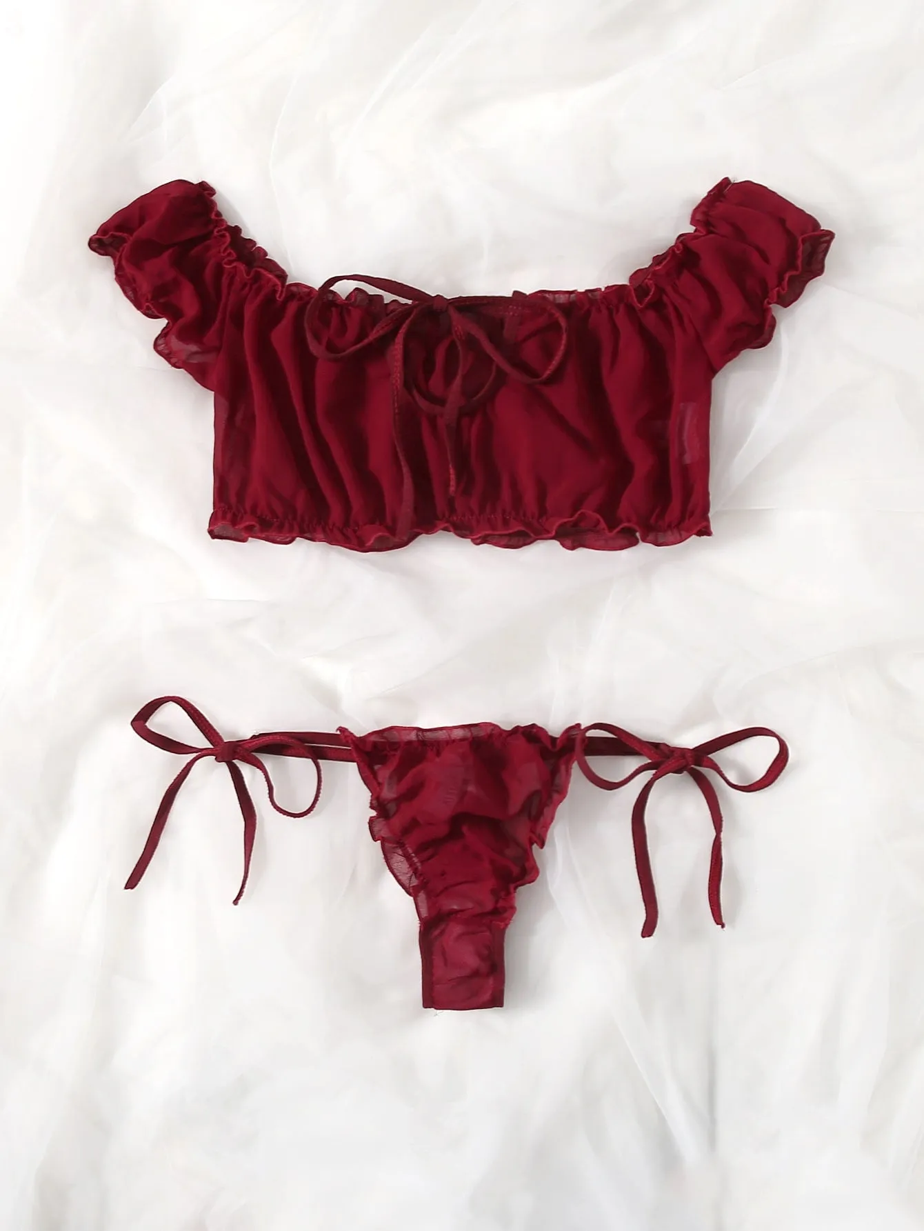 Frill Trim Chiffon Lingerie Set