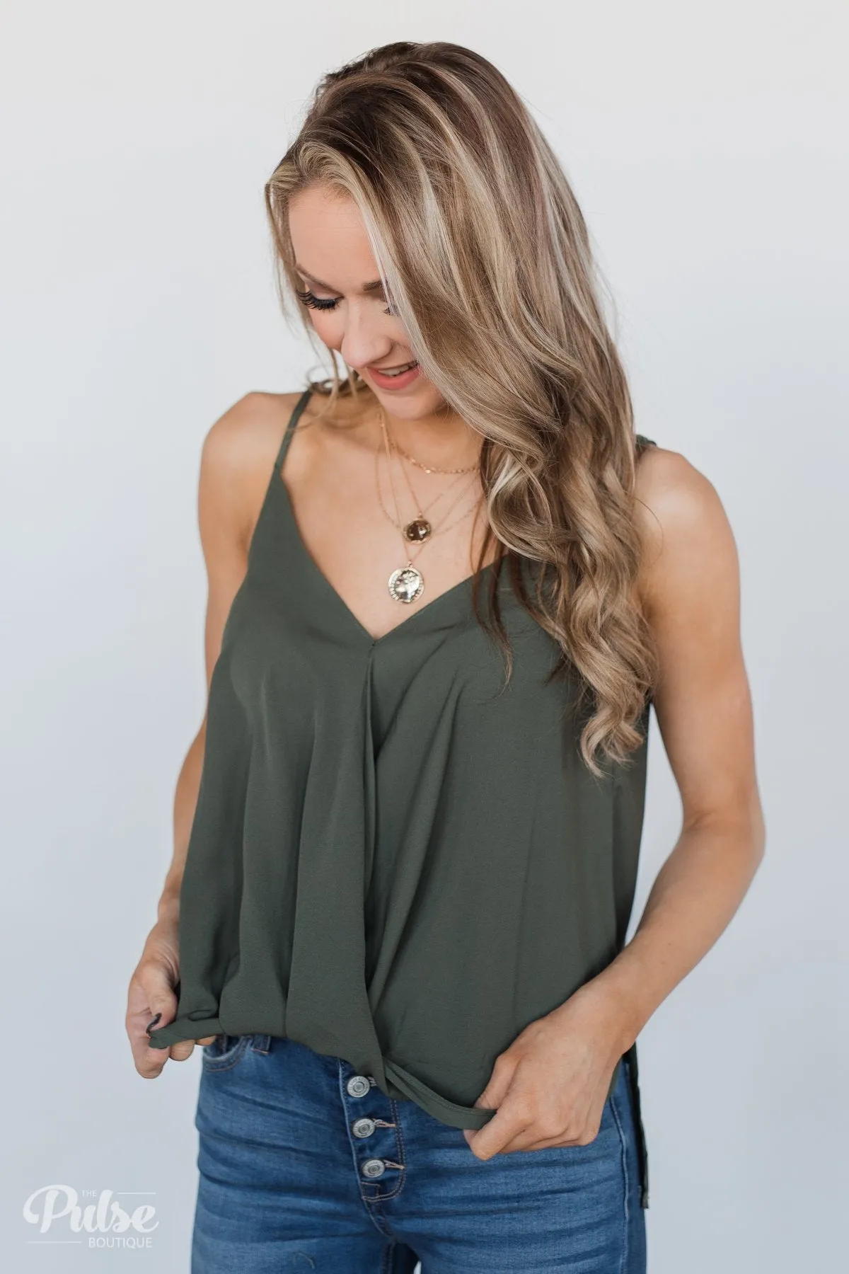 Front Twist Tank Top - Olive