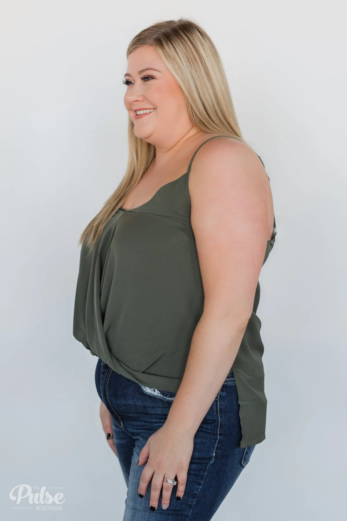 Front Twist Tank Top - Olive
