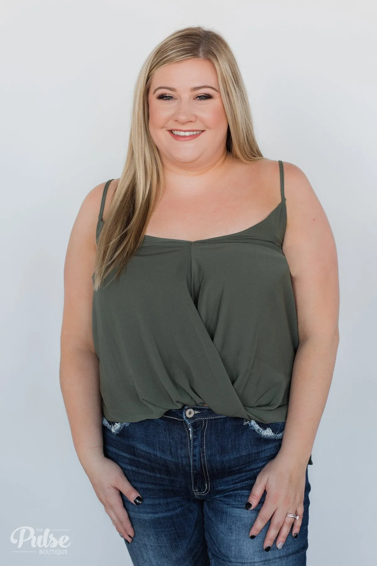 Front Twist Tank Top - Olive