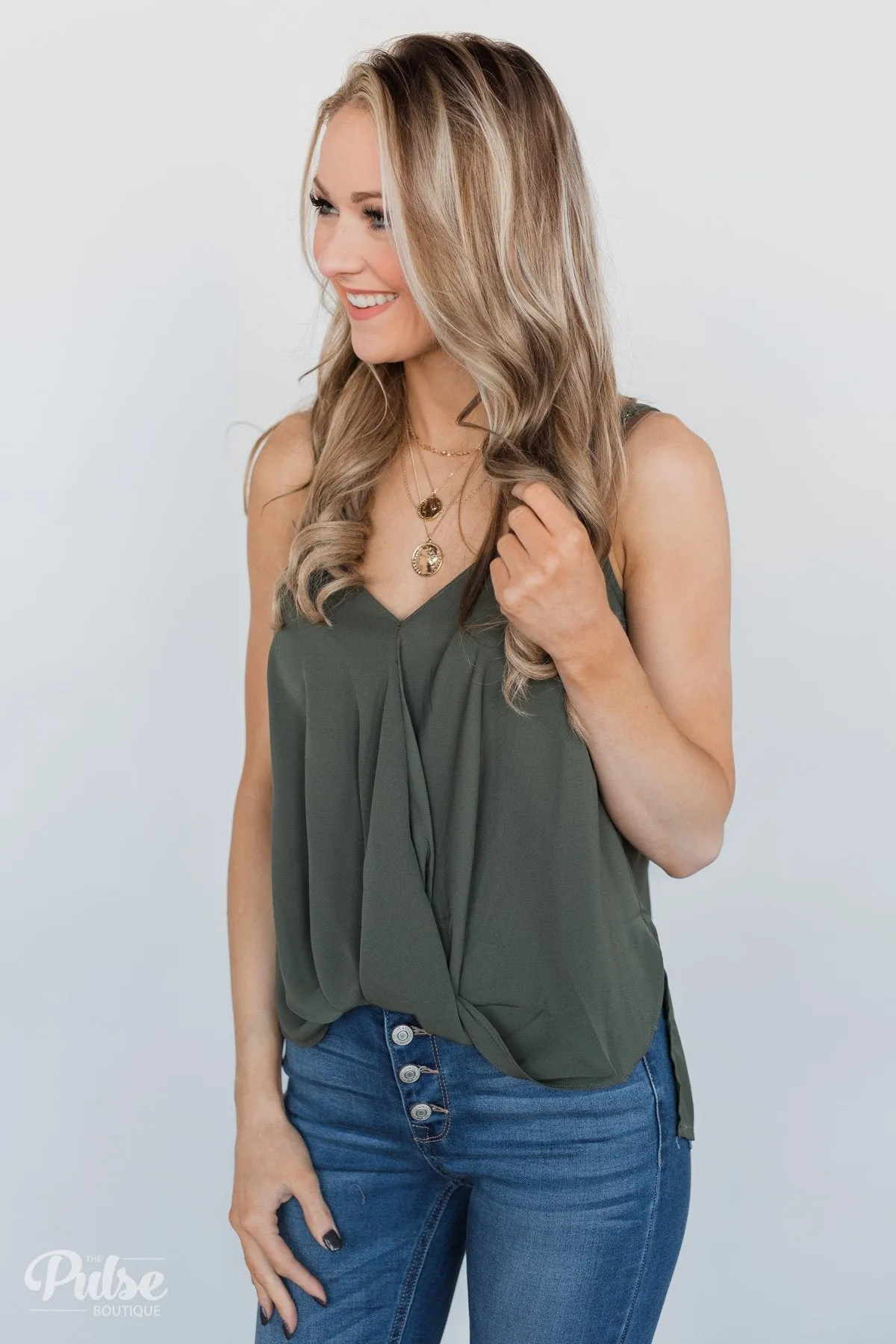 Front Twist Tank Top - Olive